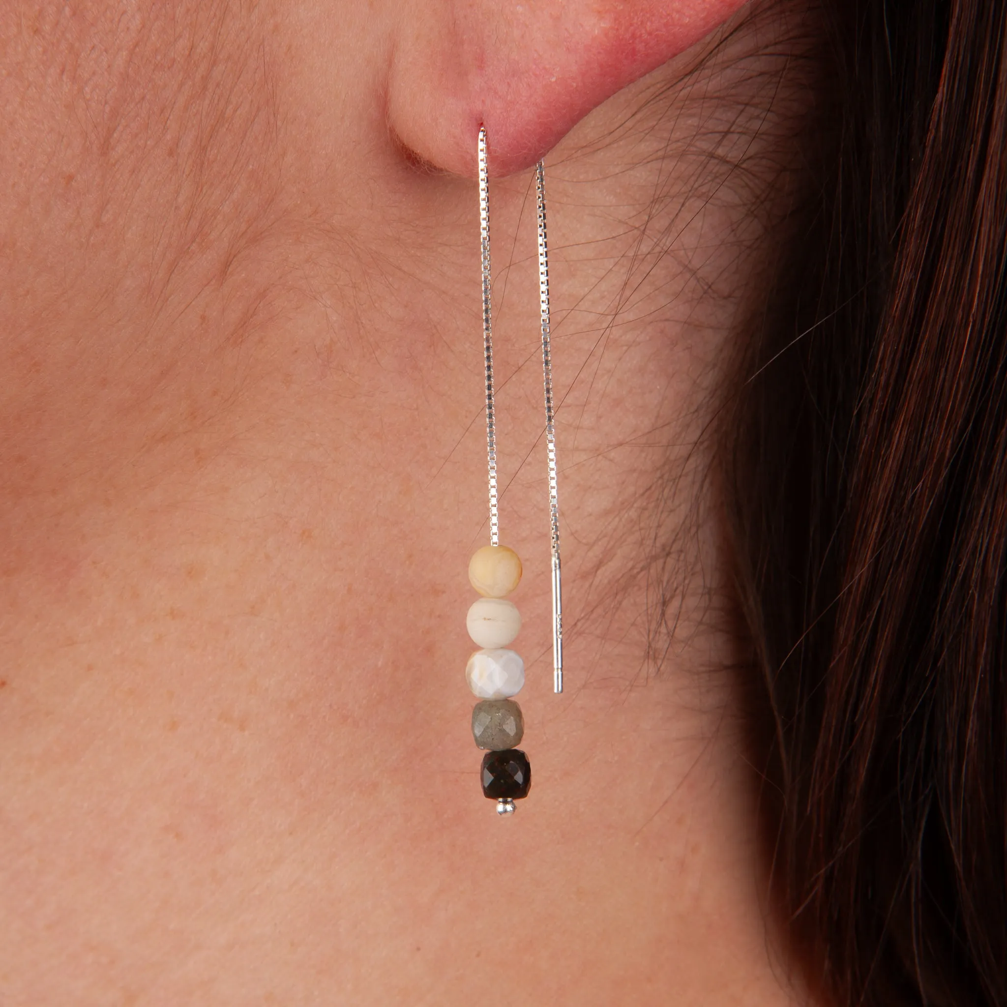 Ocean Jasper B&W Threader Earrings