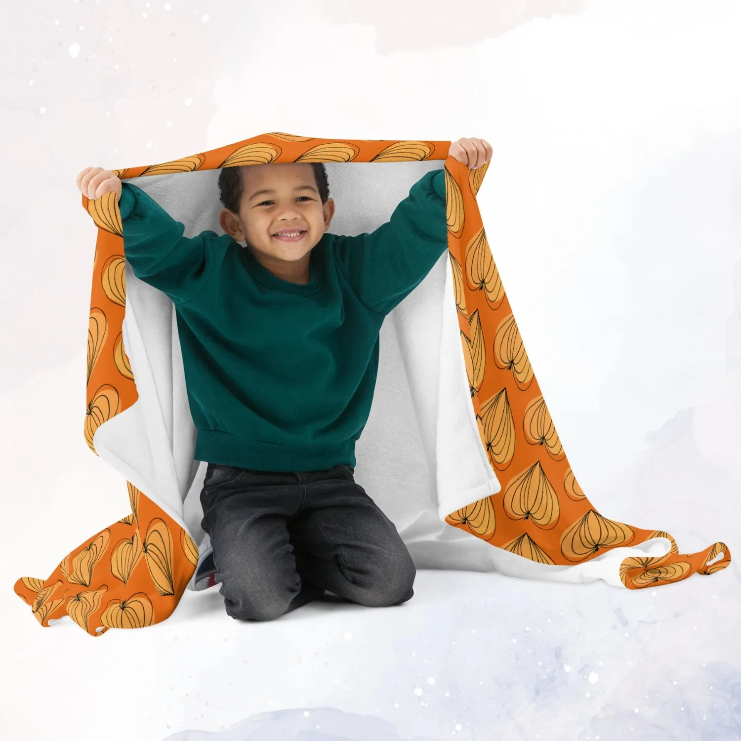 Orange Pumpkin Hearts Fleece Throw Blanket