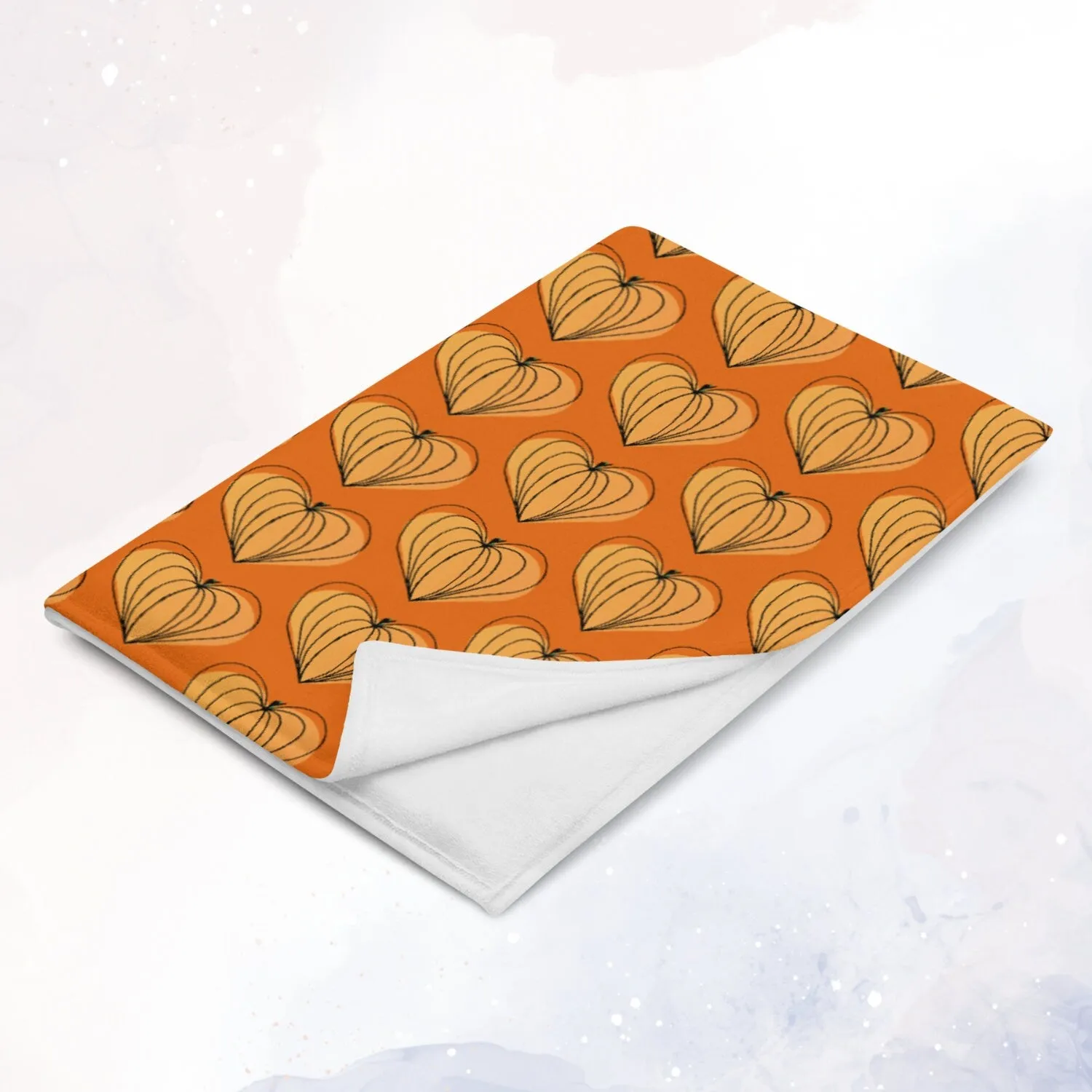 Orange Pumpkin Hearts Fleece Throw Blanket