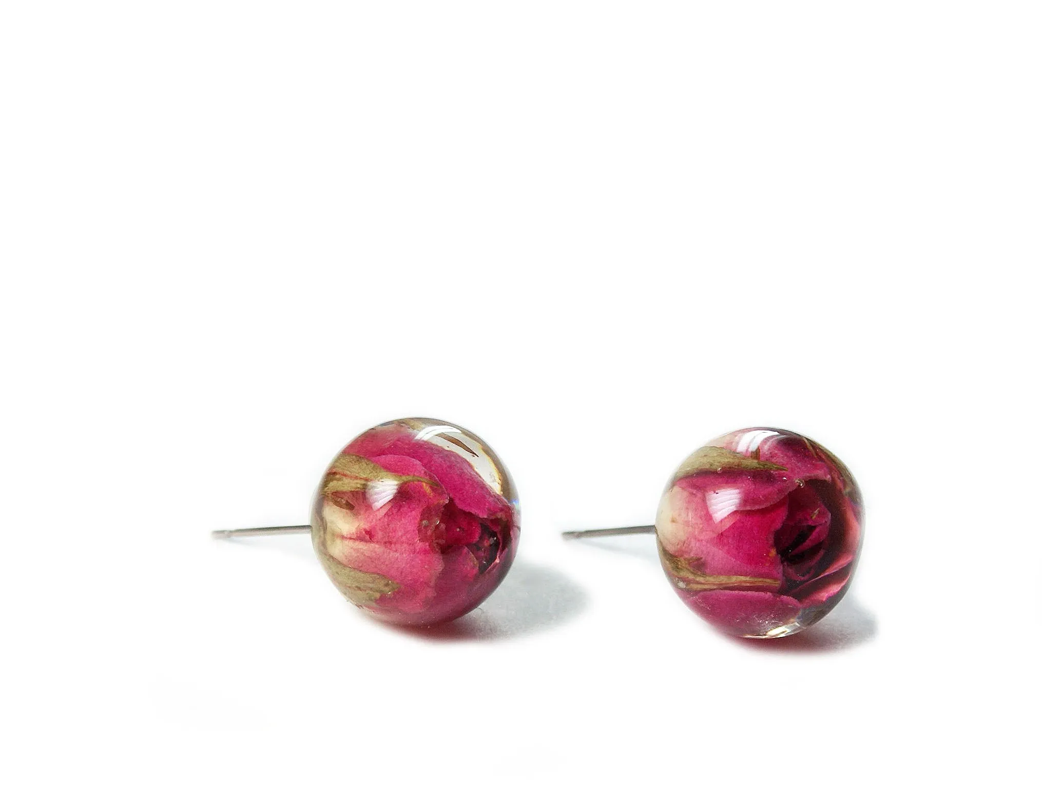 Pink Rose Bud Resin Earrings