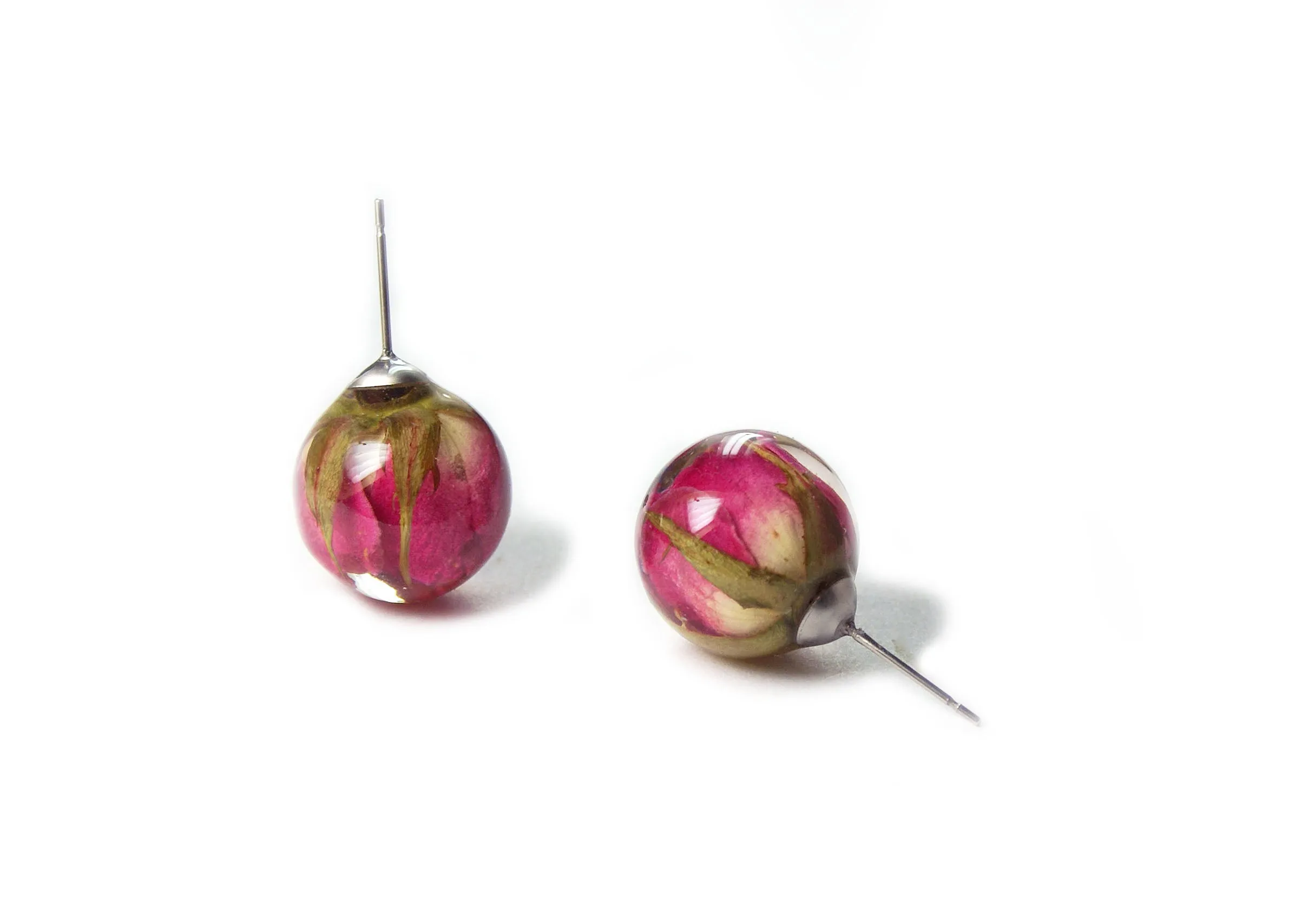 Pink Rose Bud Resin Earrings