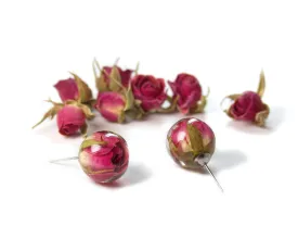 Pink Rose Bud Resin Earrings