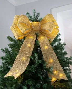 Pre-Lit Bow Tree Topper, Gold, 60 cm