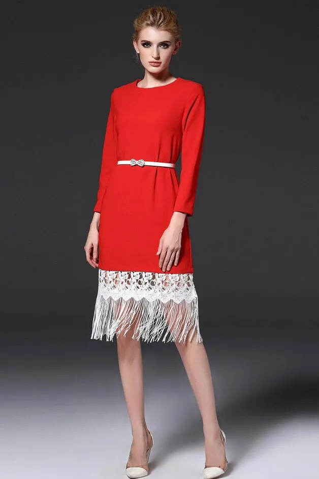 Red Dress With Fringe Hem