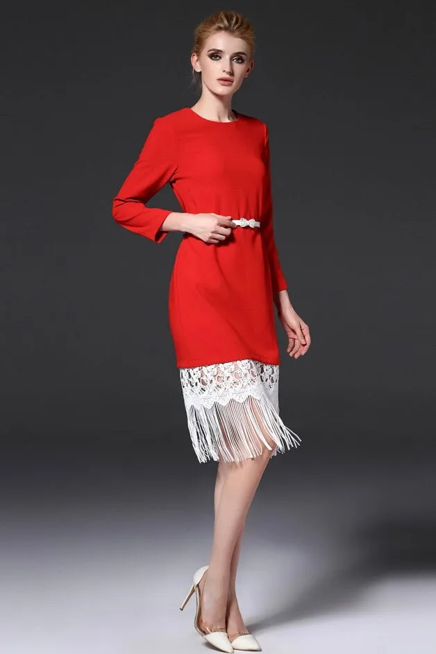 Red Dress With Fringe Hem