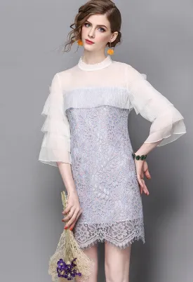 Silk Lace Dress W/ Layered Sleeves