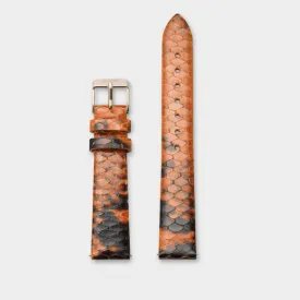 Strap 16 mm Leather Orange Python, Rose Gold Colour