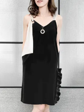 Surprise Sale! Asymmetrical Tie Shoulder Ruffle Side Slit Velvet Shift Dress