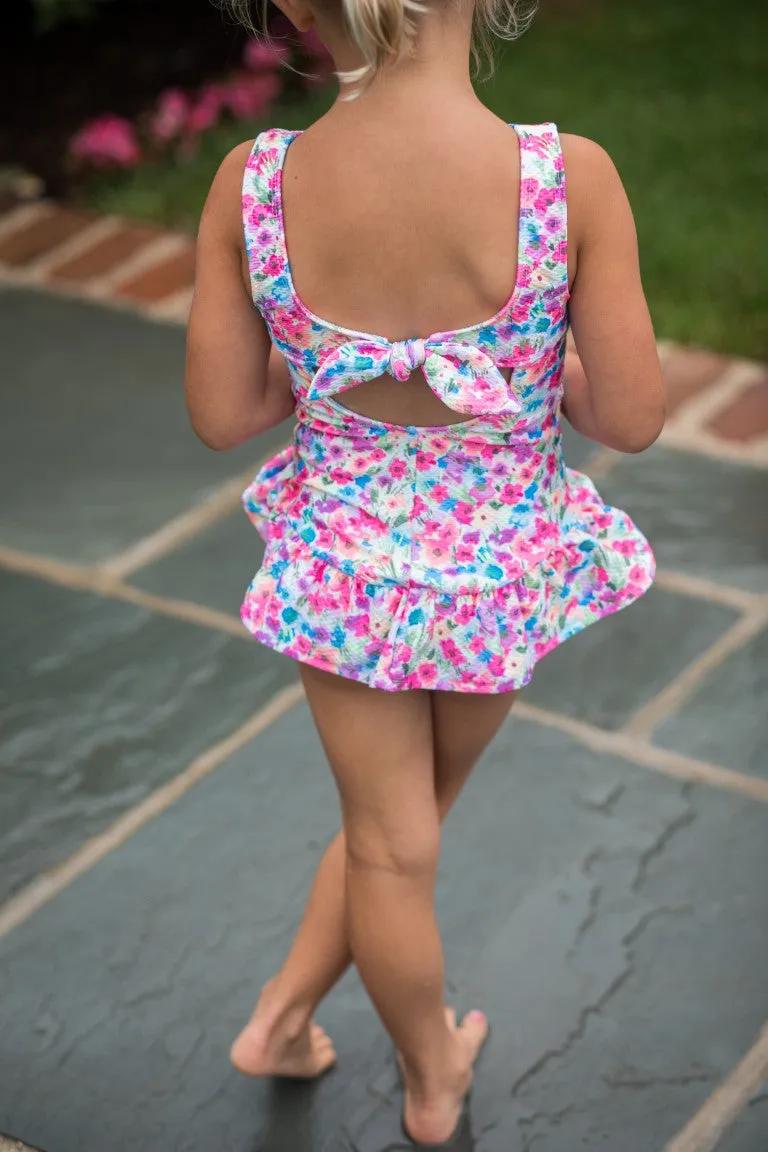 Tropical Tides Floral Swimsuit With Hip Ruffles