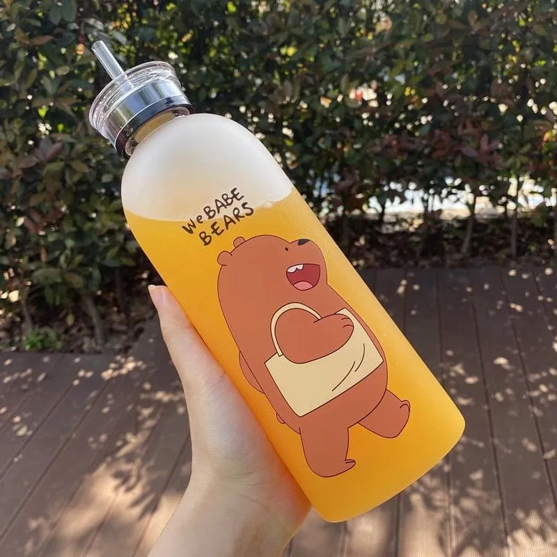 'We Bare Bears' Frosted Plastic Water Bottle with Straw