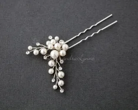 Wedding Hair Pin of Ivory Pearl Cluster and Rhinestones