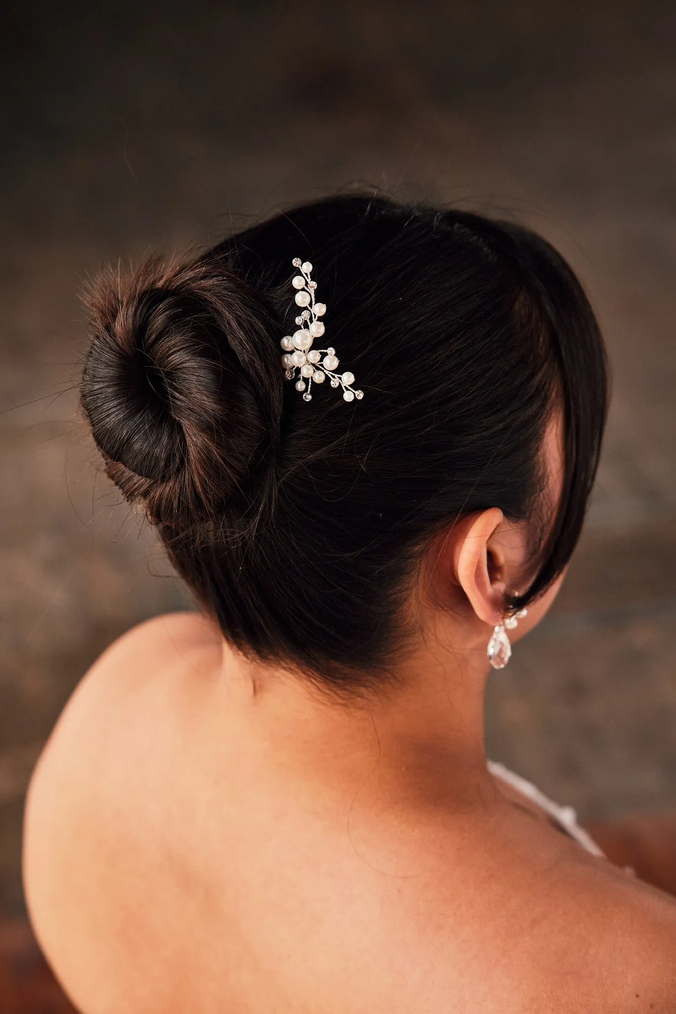 Wedding Hair Pin of Ivory Pearl Cluster and Rhinestones